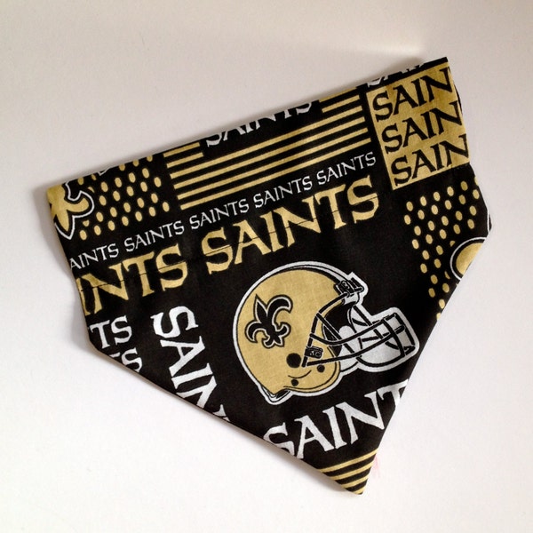 No-Tie, Slip Over Collar Dog Bandana, New Orleans Saints Fabric (collar not included)