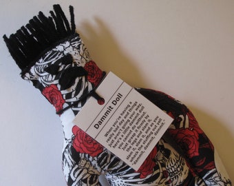 Really Bad Day Dammit Doll, stress relief item, skulls and roses fabric
