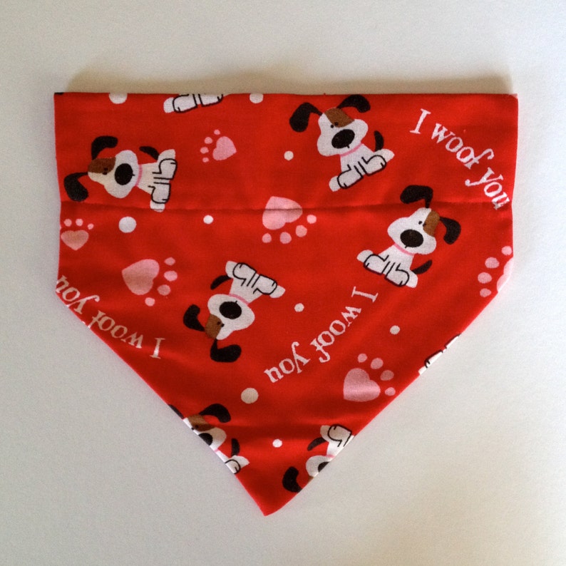 Red Dog Bandana Notie Slip Over Collar I Woof You Fabric Etsy