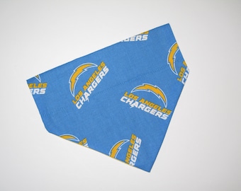 No-Tie, Slip Over Collar Dog Bandana, Chargers Fabric (collar not included)