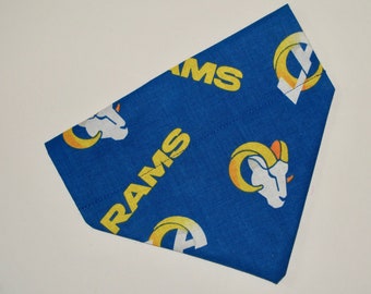 No-Tie, Slip Over Collar Dog Bandana, Rams Fabric (collar not included)