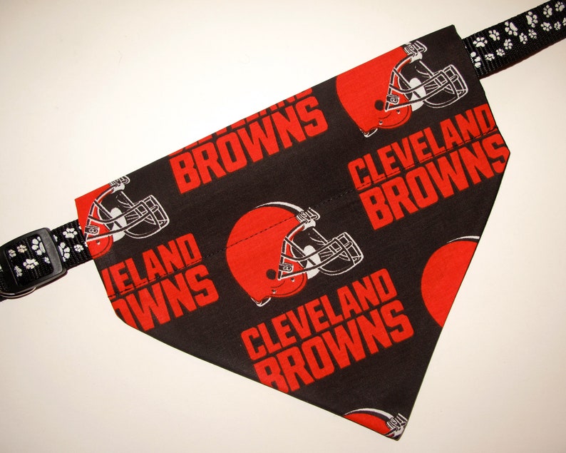 No-Tie, Slip Over Collar Dog Bandana, Cleveland Browns Fabric collar not included image 3