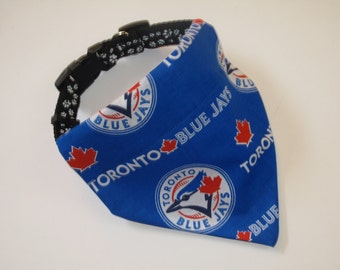 No-Tie, Slip Over Collar Dog Bandana, Toronto Blue Jays Fabric (collar not included)