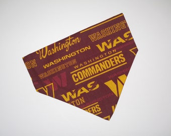 No-Tie, Slip Over Collar Dog Bandana, Commanders Team Fabric (collar not included)