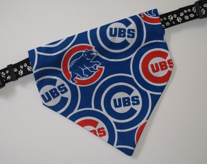 No-Tie, Slip Over Collar Dog Bandana, Chicago Cubs Fabric (collar not included)