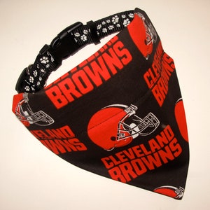 No-Tie, Slip Over Collar Dog Bandana, Cleveland Browns Fabric collar not included image 2