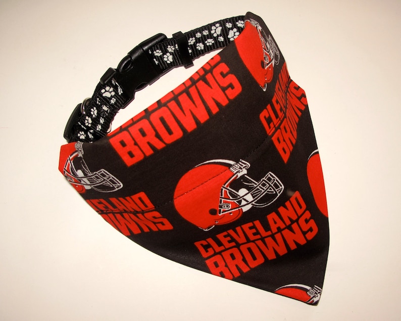 No-Tie, Slip Over Collar Dog Bandana, Cleveland Browns Fabric collar not included image 2