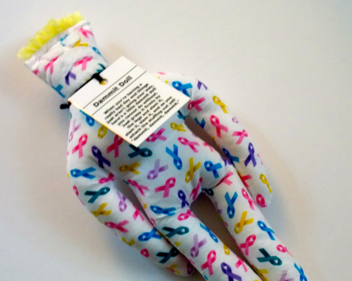 Cancer Dammit Doll Stress Relief Item On Ribbon Fabric Etsy