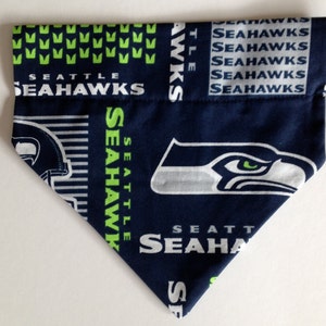 No-Tie, Slip Over Collar Dog Bandana, Seahawks Fabric (collar not included)