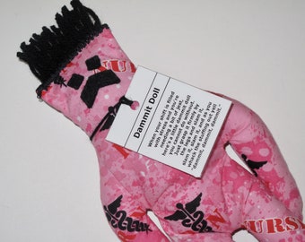 Nurse Dammit Doll, Pink Fabric, stress relief item