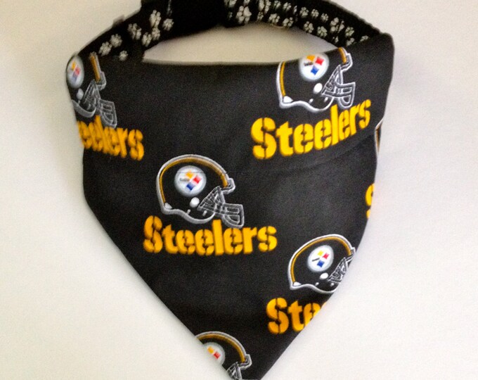 No-Tie, Slip Over Collar Dog Bandana, Pittsburgh Steelers Fabric (collar not included)