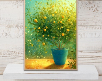 Lemon Tree Poster, Lemon Tree Print, Lemon Wall Art, Lemon Print, Botanical Print, Kitchen Decor