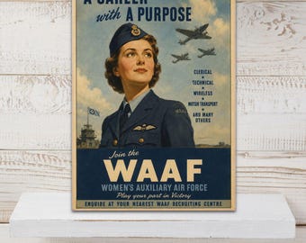 Military Poster, WAAF Print, Women's Auxiliary Air Force, RAF poster,  World War 2 Print, Vintage War Poster, RAF Print, Military Wall Decor