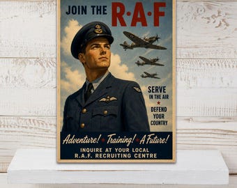 Vintage RAF Poster, WWII Military Wall Art, Royal Air Force Print, RAF Print