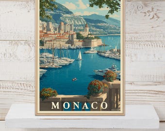 Vintage Monaco Poster, World Travel Art, Monaco Print, Vintage Wall Decor