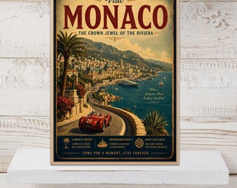Monaco Poster, World Travel Art, Monaco Print, Vintage Wall Decor