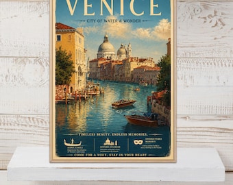 Venice Poster, World Travel Art, Venice Print, Vintage Wall Decor, Italy, Venice