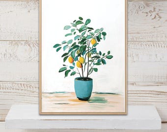 Lemon Tree Poster, Lemon Tree Print, Lemon Wall Art, Lemon Print, Botanical Print, Kitchen Decor
