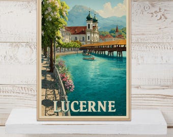 Lucerne Poster, Vintage Lucerne print, Wall Art Decor, World Travel Art, Switzerland Decor