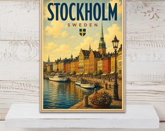 Poster vintage di Stoccolma, stampa di Stoccolma, arte murale scandinava, decorazione della Svezia