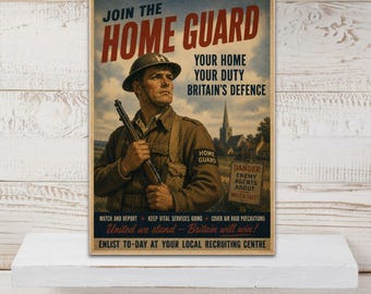 Vintage Home Guard Poster, WWII Military Wall Art, Home Guard Recruitment Print, Wartime Poster Print
