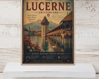Lucerne Poster, Vintage Lucerne print, Wall Art Decor, World Travel Art, Switzerland Decor