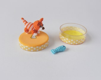 Handmade Ginger Crocheted Cat With Fish