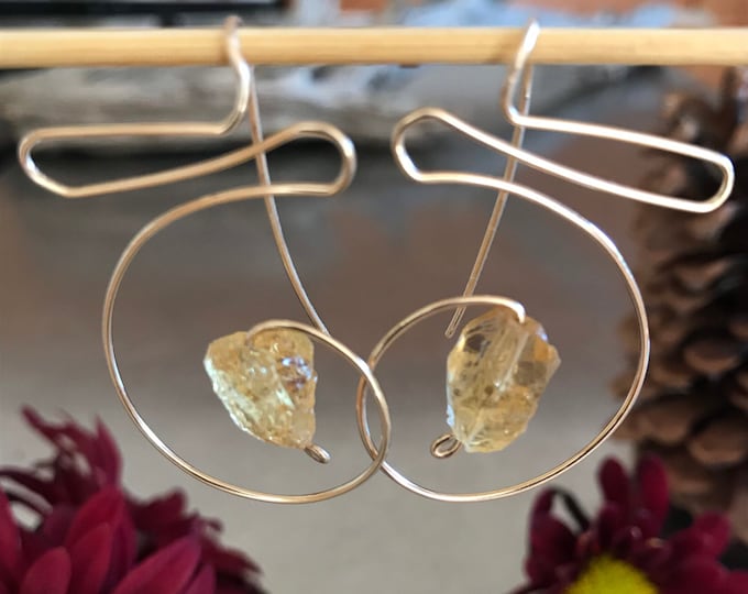 Citrine Gold Wirework Spiral Earrings