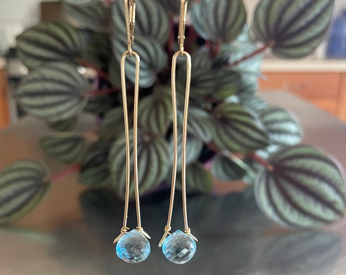 Sky Blue Topaz Gold Dangle Drop Earrings