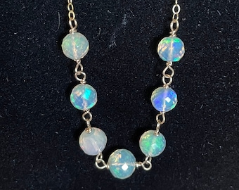 Ethiopian Opal Spheres Gold Necklace