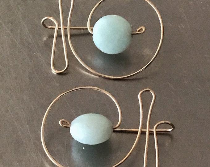 Amazonite Coins Gold Wirework Spiral Earrings