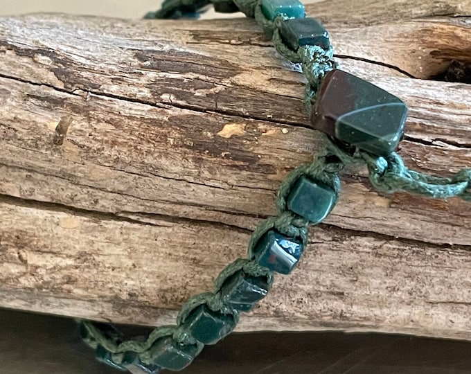 Bloodstone Green Waxed Cotton Cord Adjustable Bracelet