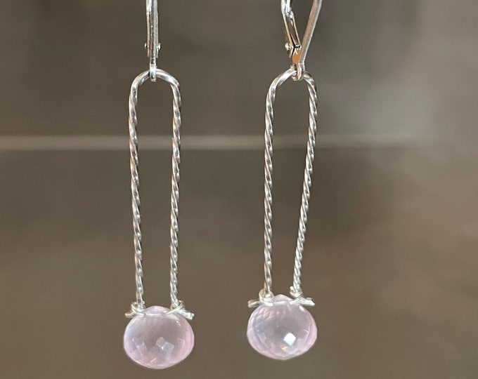 Rose Quartz Facetted Onions Twisted Sterling Silver Earrings