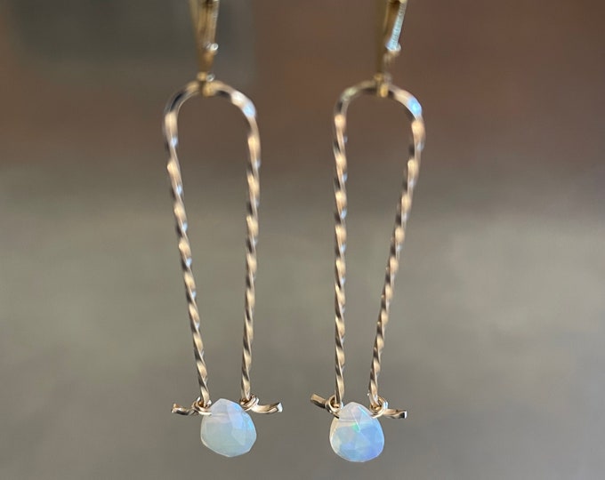 Ethiopian Opal Teardrop Gold Dangle Earrings