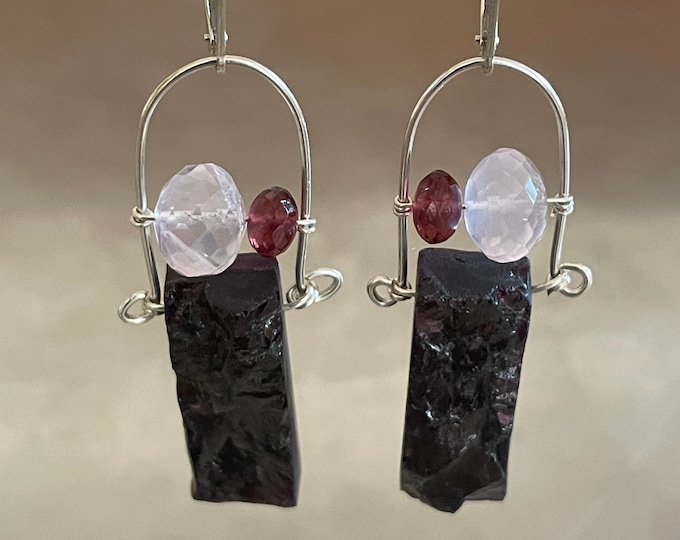 Garnet Rose Quartz Sterling Silver Earrings