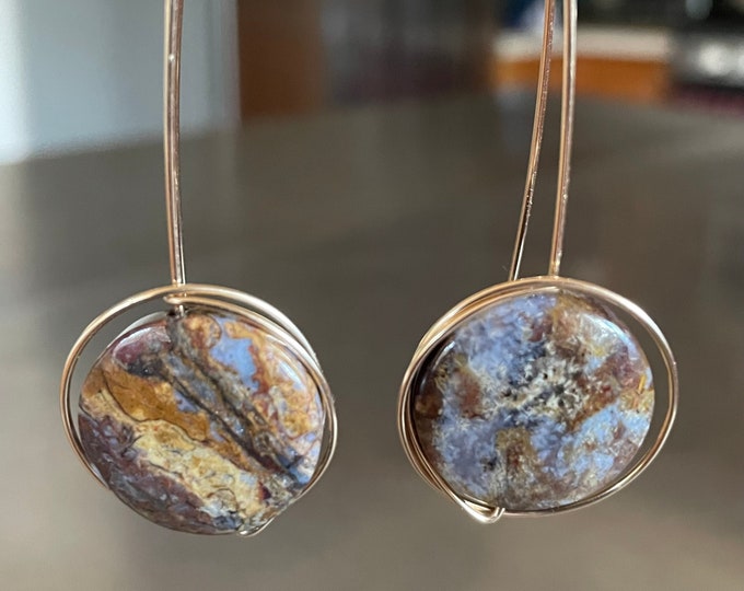 Gold wrapped Pietersite Coin Earrings