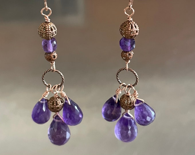 Amethyst Copper Chandelier Earrings