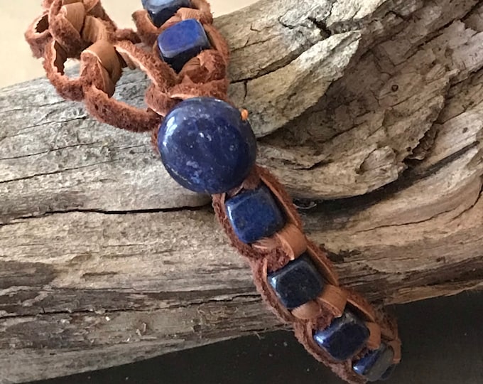 Blue Lapis Brown Deerskin Bracelet