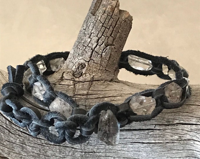 Herkimer Diamond Black Deerskin Single Wrap Adjustable Bracelet