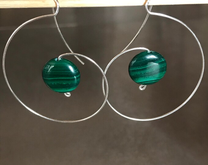 Malachite Sterling Silver Spiral Hoop Earrings