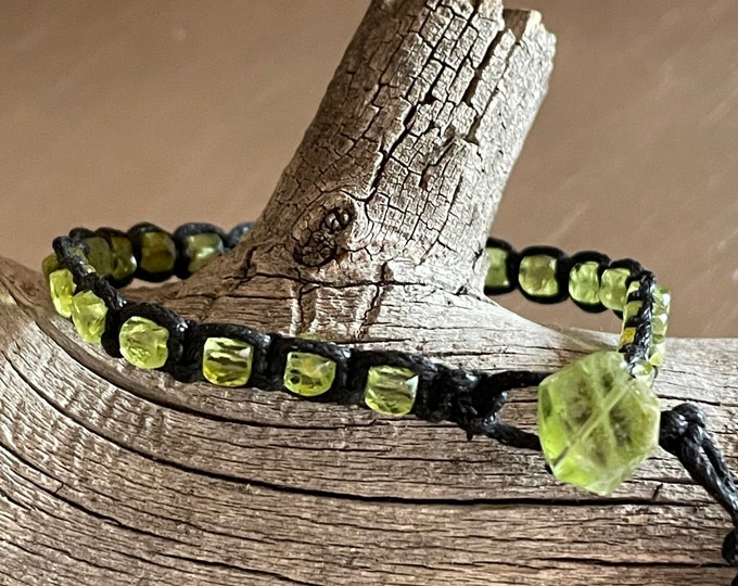 Peridot Black Waxed Cotton Cord Bracelet