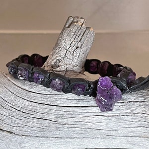 Amethyst Black Deerskin Leather Single Wrap Adjustable Bracelet