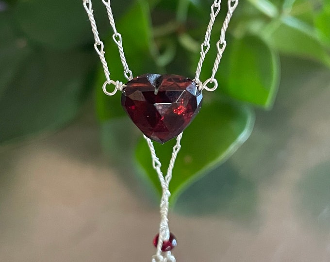 Mozambique Garnet Heart Pendant Layering Necklace