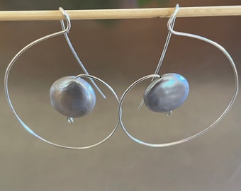 Silver Pearl Sterling Silver Spiral Hoop Earrings