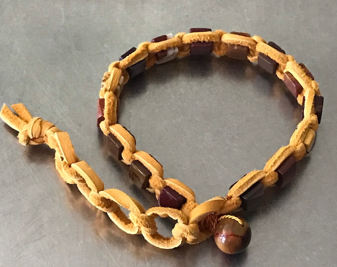 Mookaite Gold Deerskin Leather Bracelet