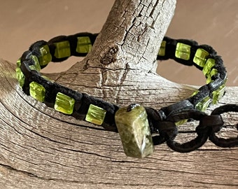 Peridot Black Deerskin Leather Single Wrap Adjustable Bracelet