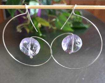 Pink Amethyst Sterling Silver Spiral Hoop Earrings