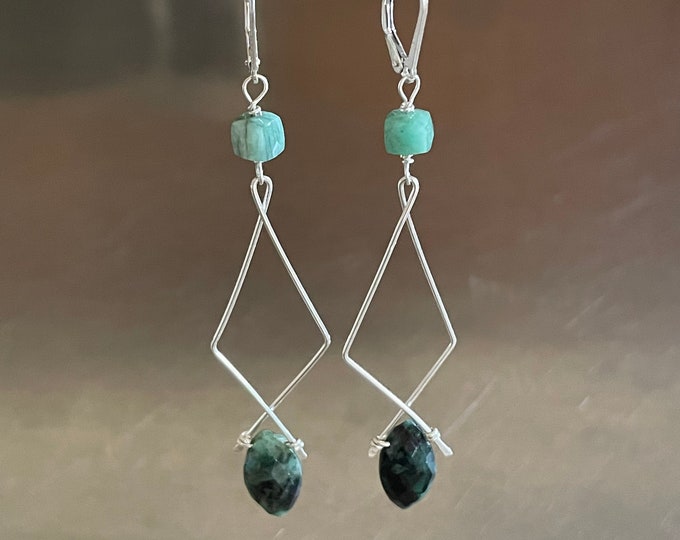 Emerald Marquise Sterling Silver Dangle Earrings