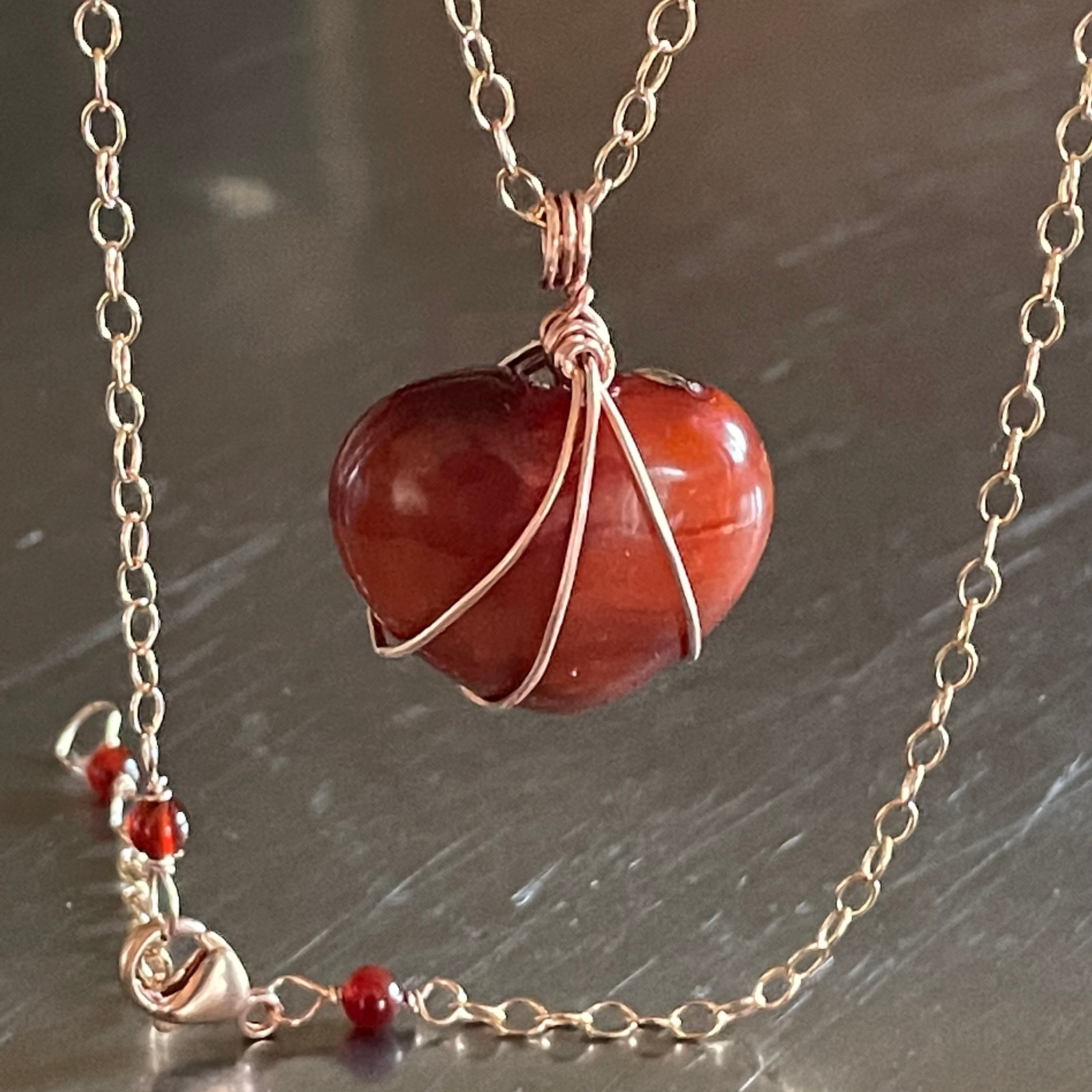 Carnelian Heart Pendant Necklace - Etsy