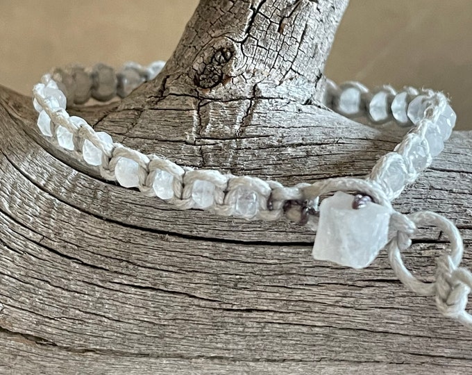 Rainbow Moonstone Waxed Cotton Cord Adjustable Bracelet